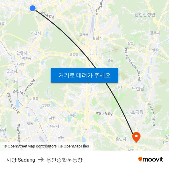 사당 Sadang to 용인종합운동장 map