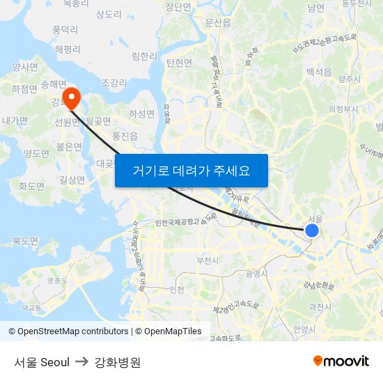 서울 Seoul to 강화병원 map