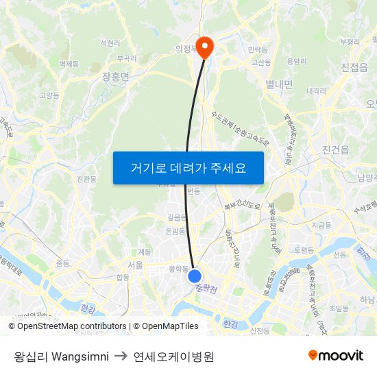 왕십리 Wangsimni to 연세오케이병원 map