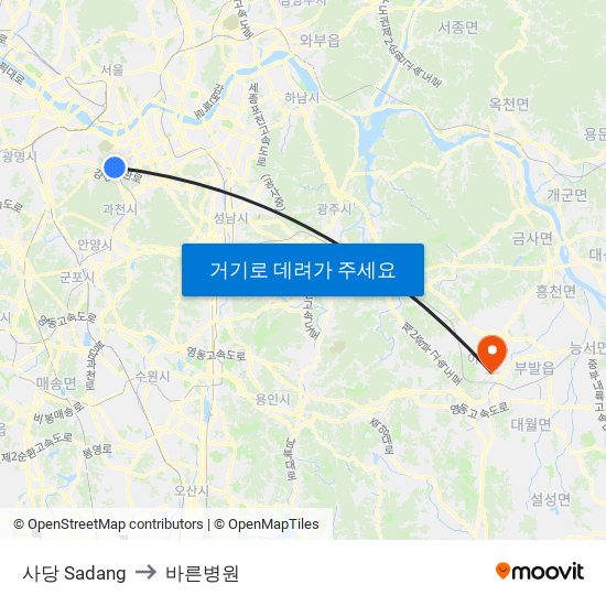 사당 Sadang to 바른병원 map