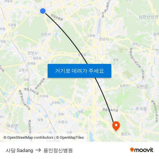 사당 Sadang to 용인정신병원 map