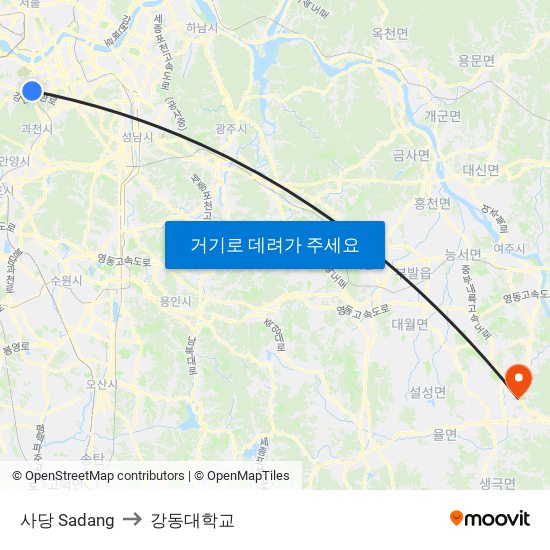 사당 Sadang to 강동대학교 map