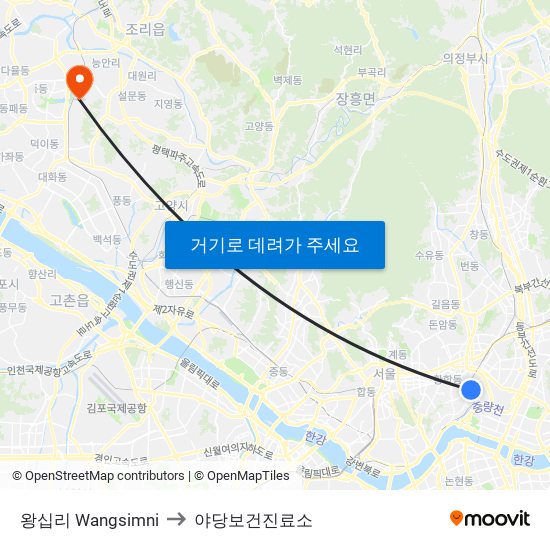 왕십리 Wangsimni to 야당보건진료소 map