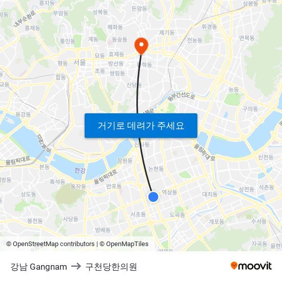 강남 Gangnam to 구천당한의원 map
