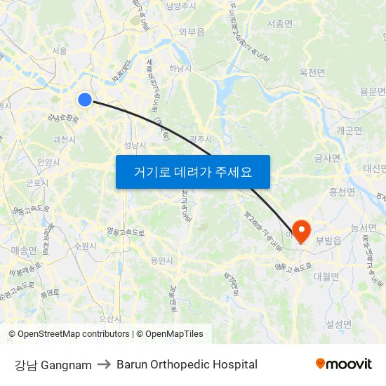 강남 Gangnam to Barun Orthopedic Hospital map