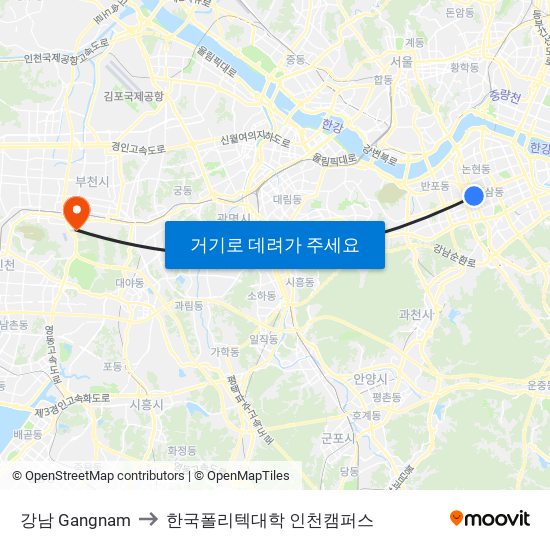 강남 Gangnam to 한국폴리텍대학 인천캠퍼스 map