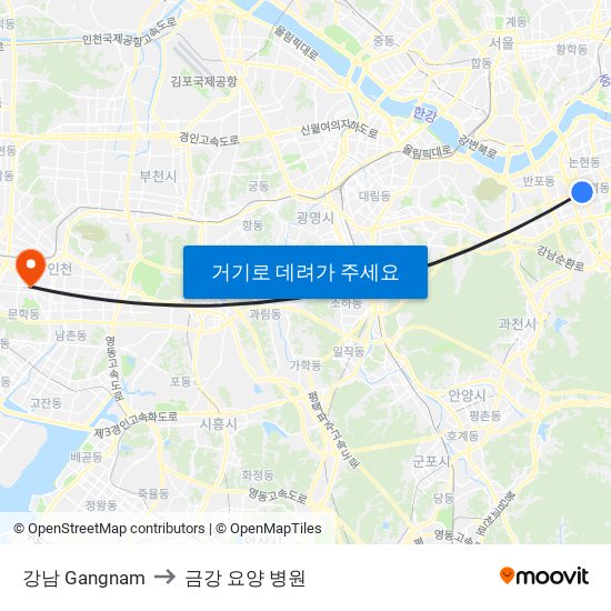 강남 Gangnam to 금강 요양 병원 map