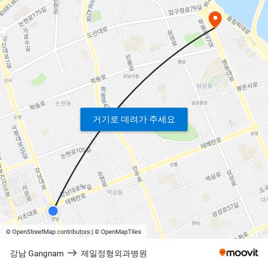 강남 Gangnam to 제일정형외과병원 map