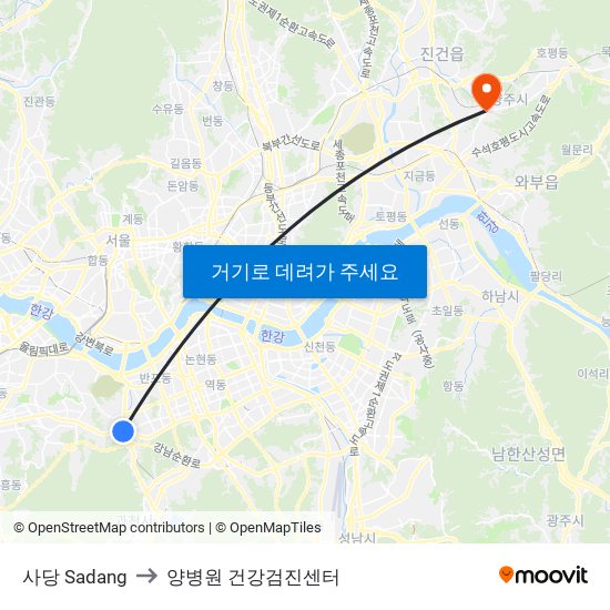 사당 Sadang to 양병원 건강검진센터 map