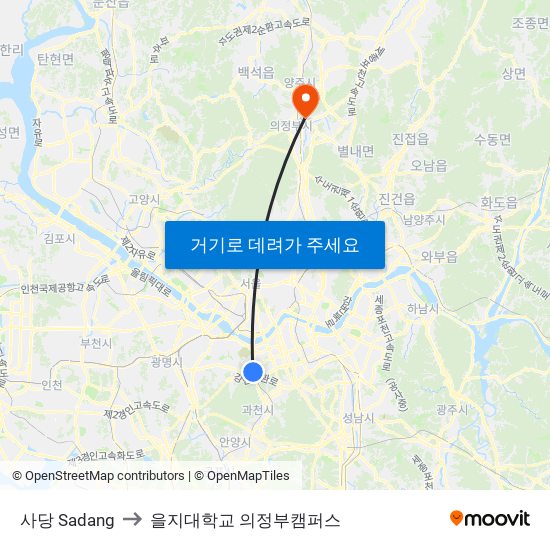 사당 Sadang to 을지대학교 의정부캠퍼스 map