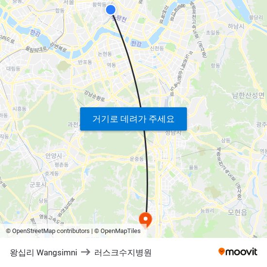 왕십리 Wangsimni to 러스크수지병원 map