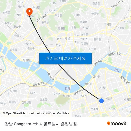 강남 Gangnam to 서울특별시 은평병원 map