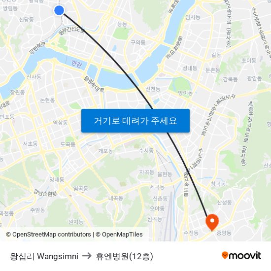 왕십리 Wangsimni to 휴엔병원(12층) map