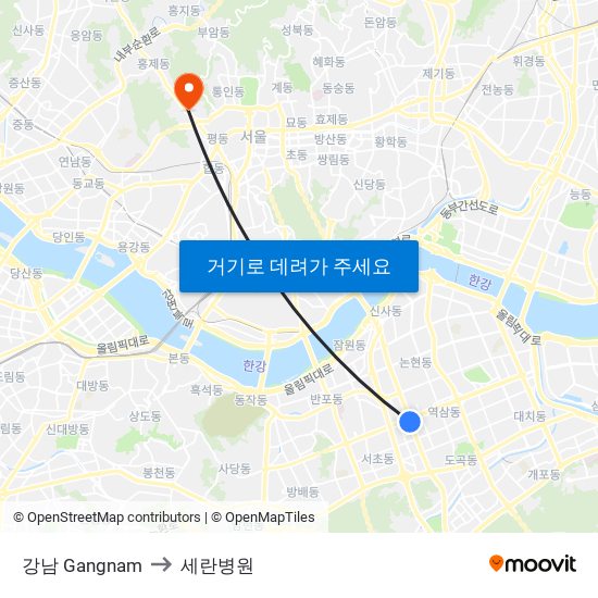 강남 Gangnam to 세란병원 map