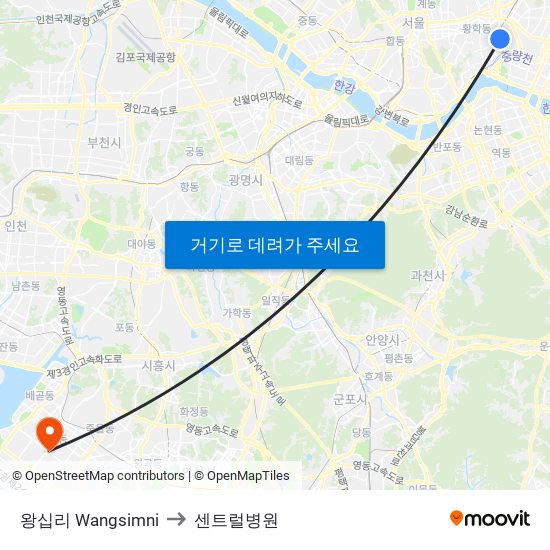 왕십리 Wangsimni to 센트럴병원 map