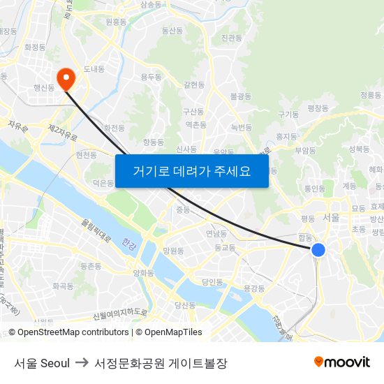 서울 Seoul to 서정문화공원 게이트볼장 map