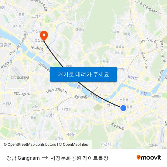 강남 Gangnam to 서정문화공원 게이트볼장 map