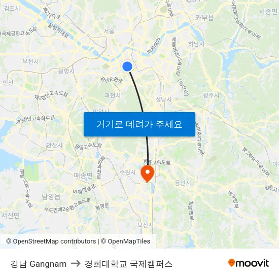 강남 Gangnam to 경희대학교 국제캠퍼스 map