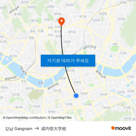 강남 Gangnam to 成均馆大学校 map