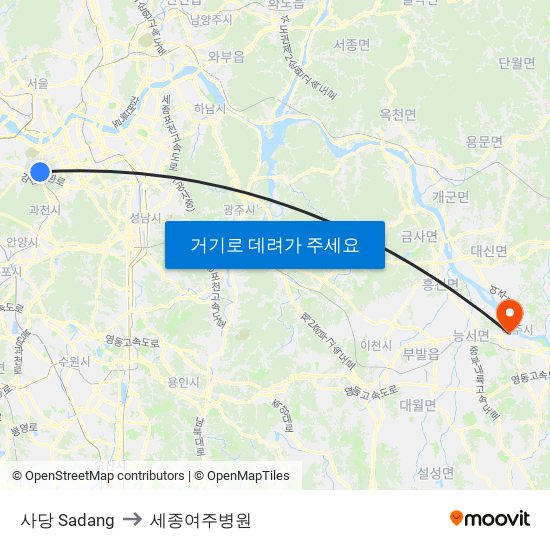 사당 Sadang to 세종여주병원 map