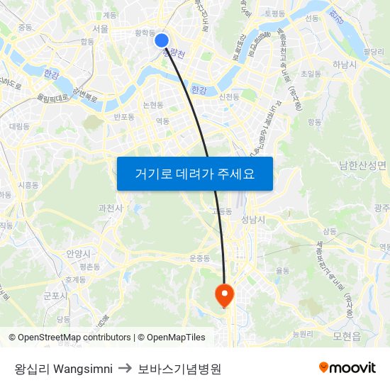 왕십리 Wangsimni to 보바스기념병원 map