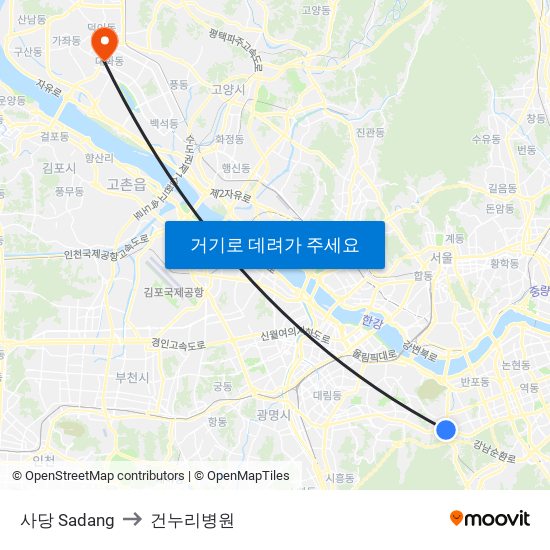 사당 Sadang to 건누리병원 map