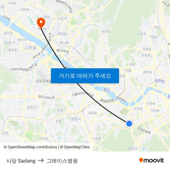 사당 Sadang to 그레이스병원 map