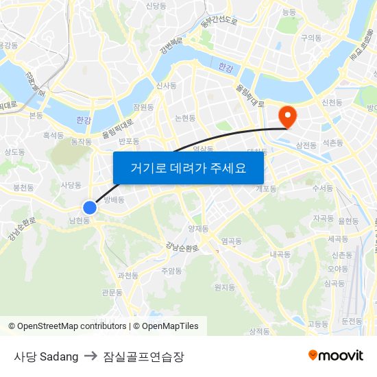 사당 Sadang to 잠실골프연습장 map