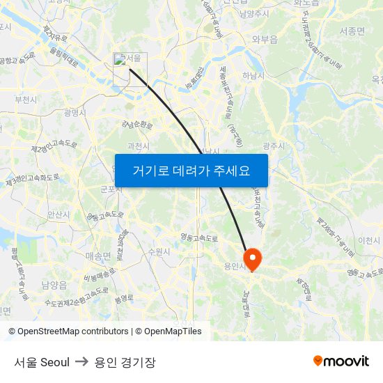 서울 Seoul to 용인 경기장 map