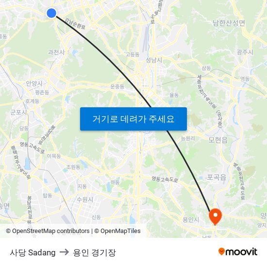 사당 Sadang to 용인 경기장 map