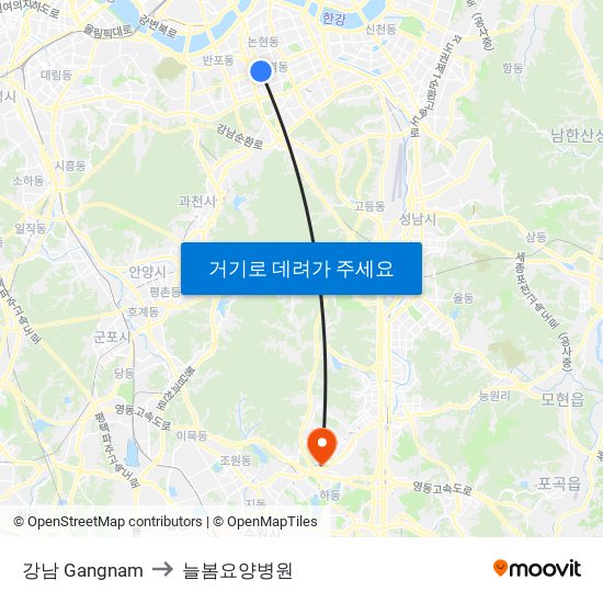 강남 Gangnam to 늘봄요양병원 map