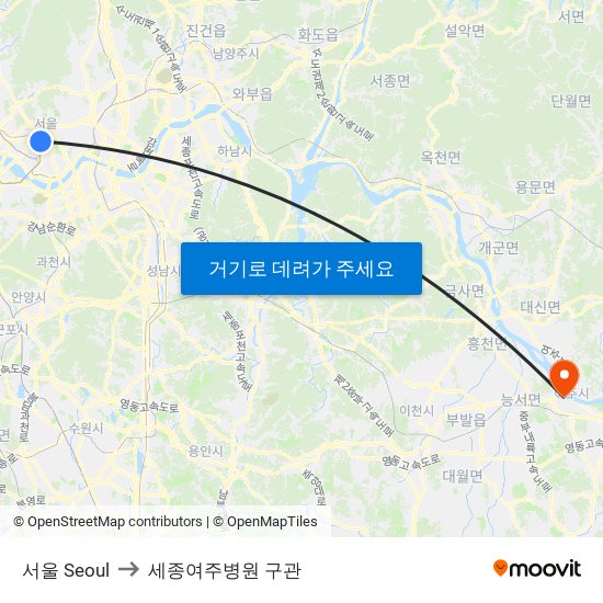 서울 Seoul to 세종여주병원 구관 map