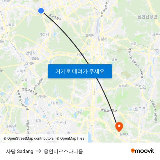 사당 Sadang to 용인미르스타디움 map