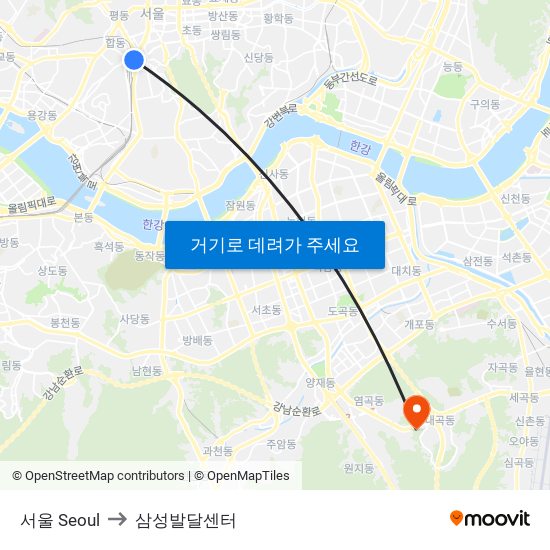 서울 Seoul to 삼성발달센터 map