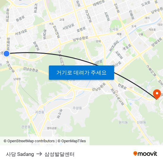 사당 Sadang to 삼성발달센터 map