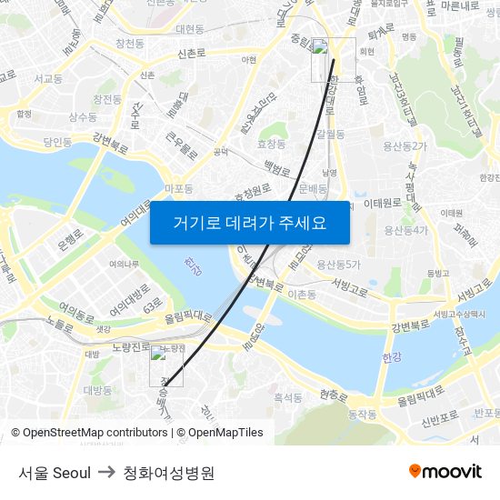 서울 Seoul to 청화여성병원 map