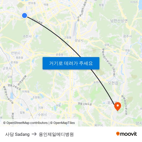 사당 Sadang to 용인제일메디병원 map