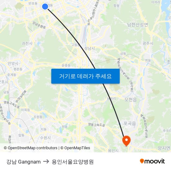 강남 Gangnam to 용인서울요양병원 map