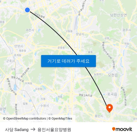 사당 Sadang to 용인서울요양병원 map