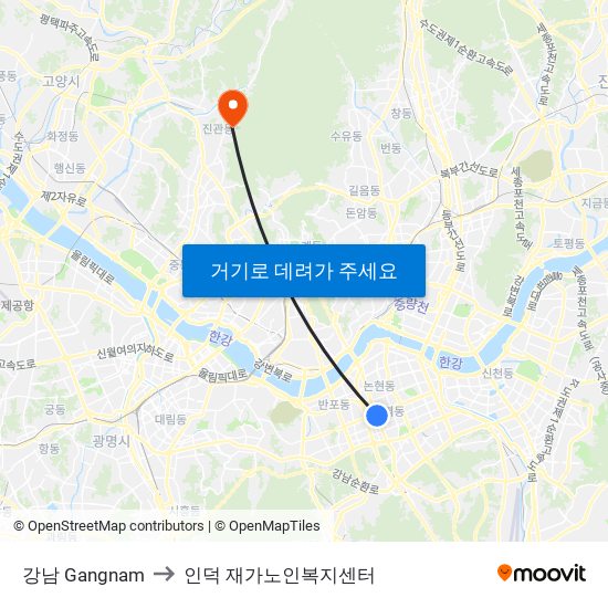 강남 Gangnam to 인덕 재가노인복지센터 map
