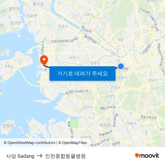 사당 Sadang to 인천종합동물병원 map