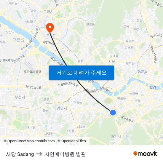 사당 Sadang to 자인메디병원 별관 map