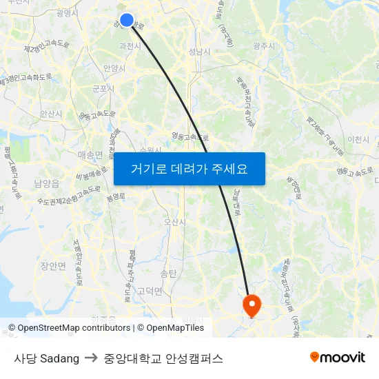 사당 Sadang to 중앙대학교 안성캠퍼스 map
