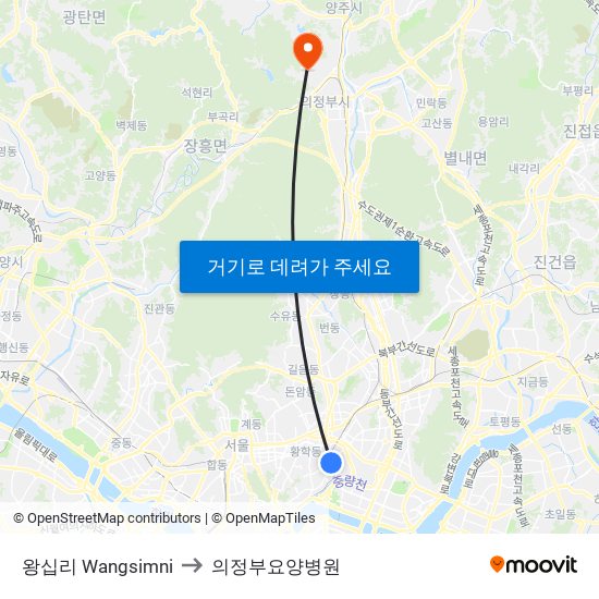 왕십리 Wangsimni to 의정부요양병원 map