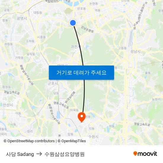 사당 Sadang to 수원삼성요양병원 map