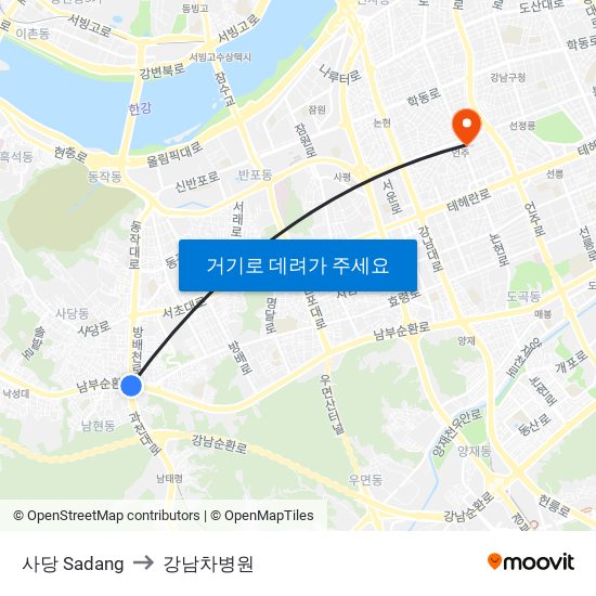 사당 Sadang to 강남차병원 map