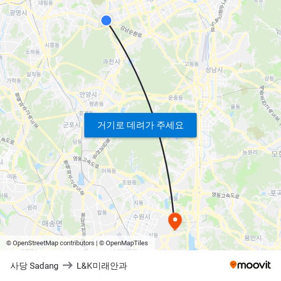 사당 Sadang to L&K미래안과 map