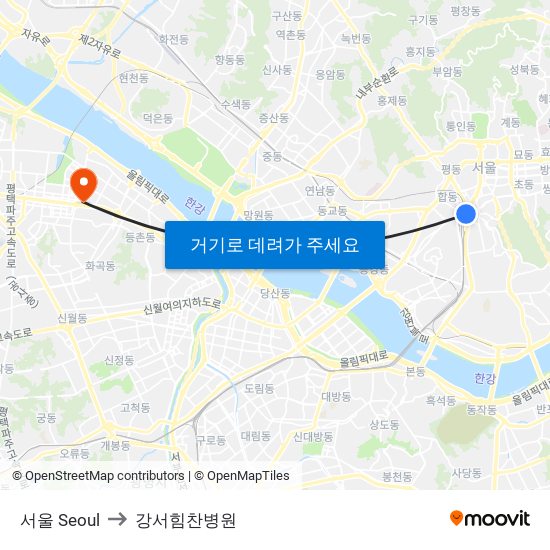 서울 Seoul to 강서힘찬병원 map