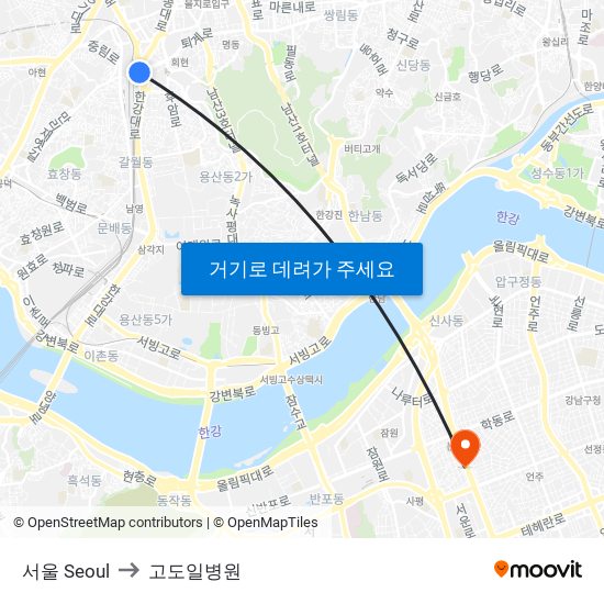 서울 Seoul to 고도일병원 map