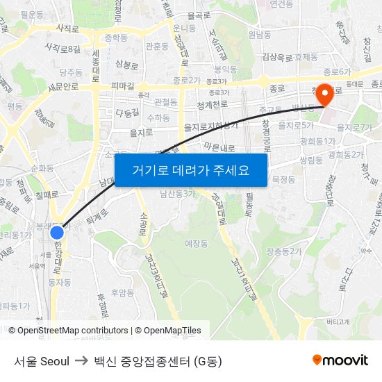 서울 Seoul to 백신 중앙접종센터 (G동) map